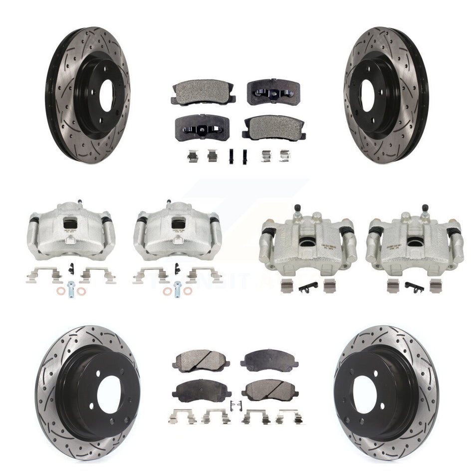 Front Rear Brake Caliper Drill Slot Rotors Ceramic Pad Kit (10Pc) For Jeep Patriot Dodge KCD-100367T