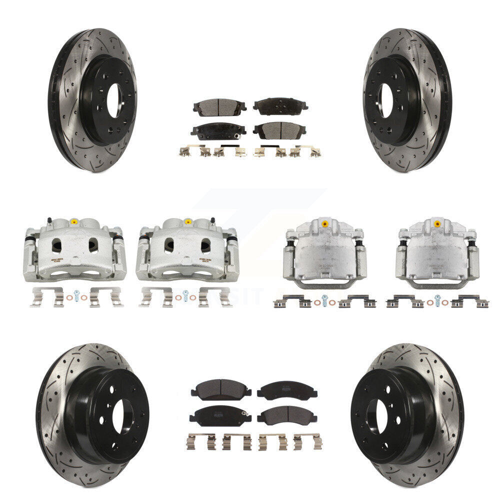 Front Rear Brake Caliper Drill Slot Rotor Semi-Metallic Pad Kit (10Pc) For GMC Sierra XL KCD-100368P