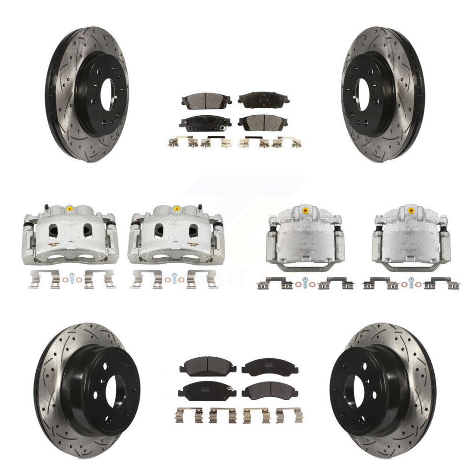 Front Rear Brake Caliper Drill Slot Rotor Semi-Metallic Pad Kit (10Pc) For GMC Sierra XL KCD-100368P