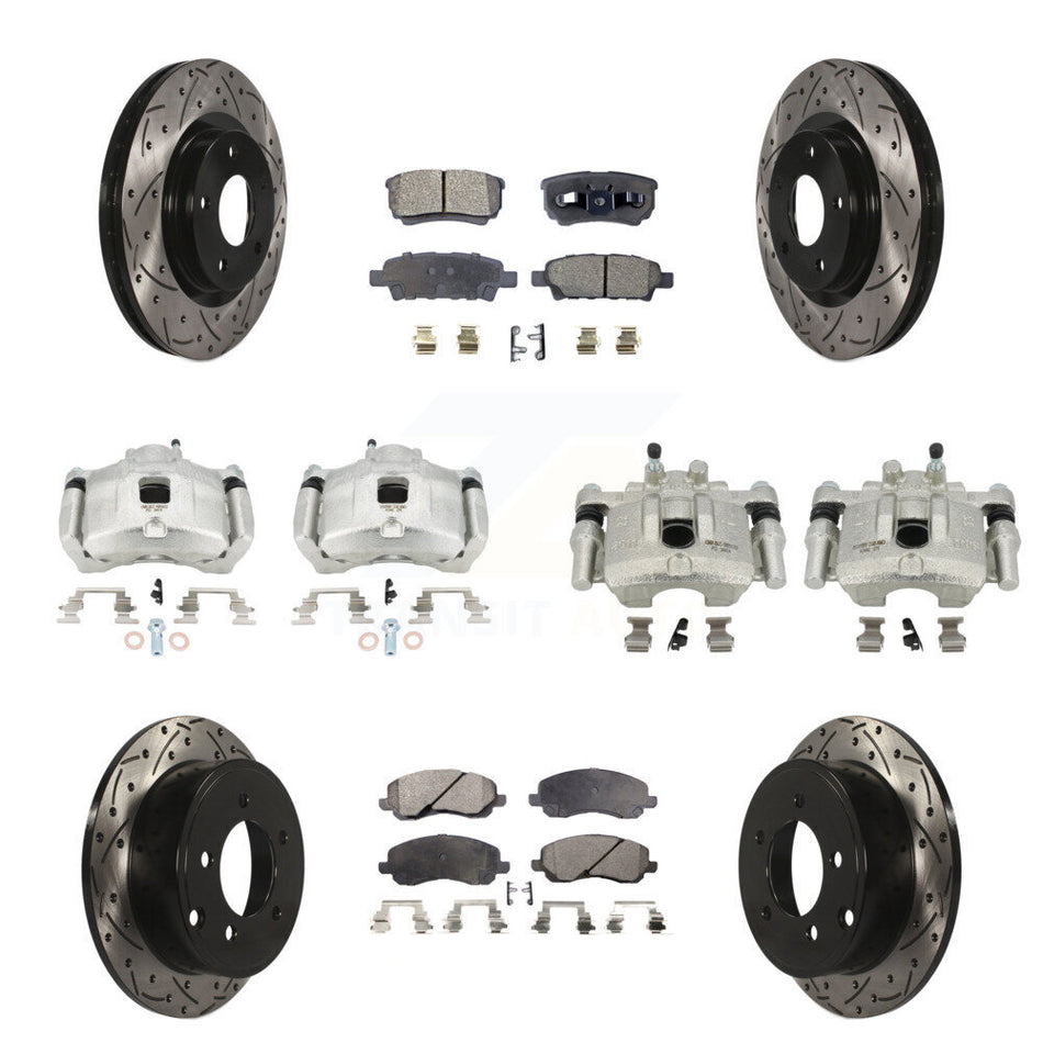 Front Rear Brake Caliper Drill Slot Rotors Ceramic Pad Kit (10Pc) For Jeep Patriot Dodge KCD-100368T