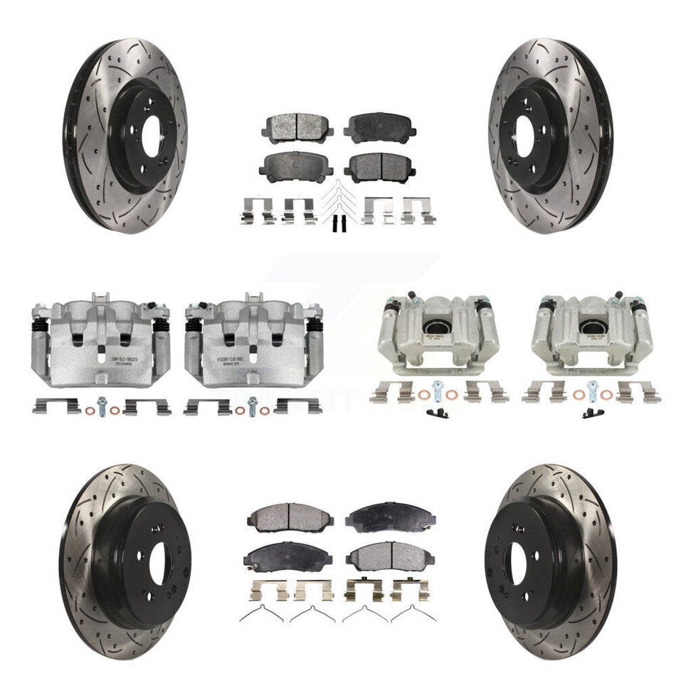 Front Rear Brake Coat Caliper Drill Slot Rotors Ceramic Pad Kit (10Pc) For Acura MDX ZDX KCD-100369T