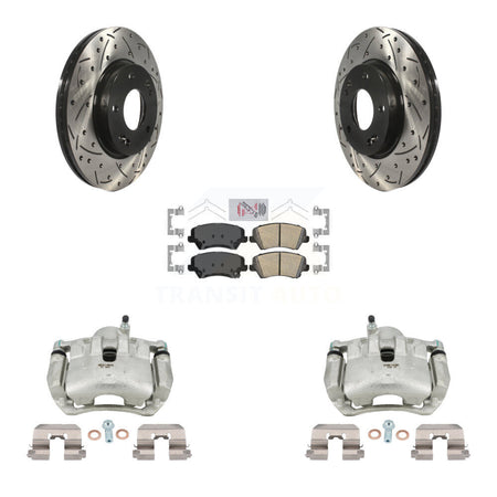 Front Brake Caliper Drill Slotted Rotor Ceramic Pad Kit For Kia Forte Hyundai Elantra GT KCD-100371N