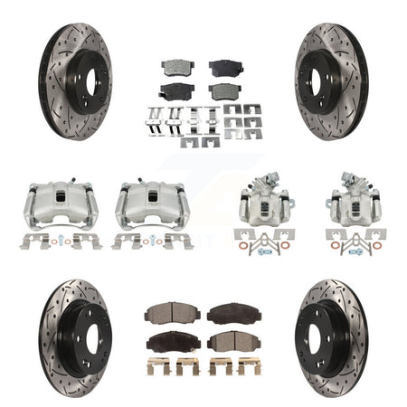 Front Rear Brake Caliper Drill Slotted Rotors Semi-Metallic Pad Kit (10Pc) For Acura CSX KCD-100371P