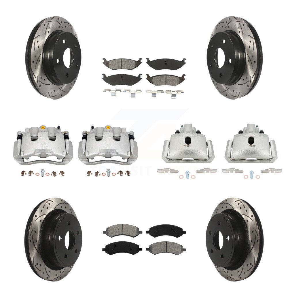 Front Rear Brake Coat Caliper Drill Slot Rotor Semi-Metallic Pad Kit (10Pc) For Chrysler KCD-100371S