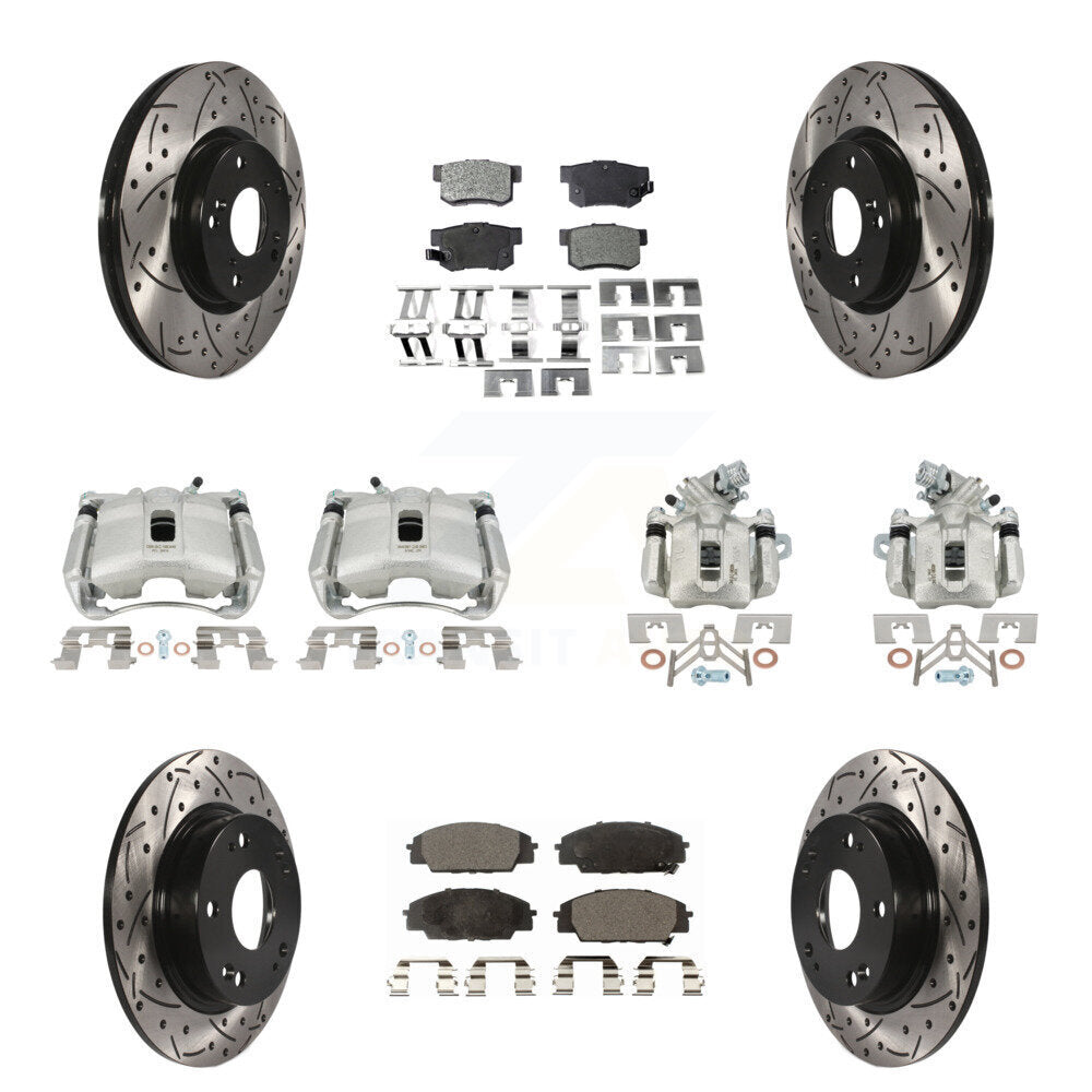 Front Rear Brake Caliper Drill Slotted Rotors Semi-Metallic Pad Kit (10Pc) For Acura CSX KCD-100372P