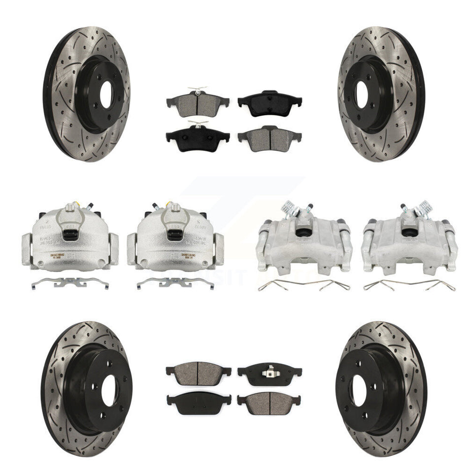 Front Rear Brake Caliper Drilled Slot Rotor Semi-Metallic Pad Kit (10Pc) For Ford Escape KCD-100373S