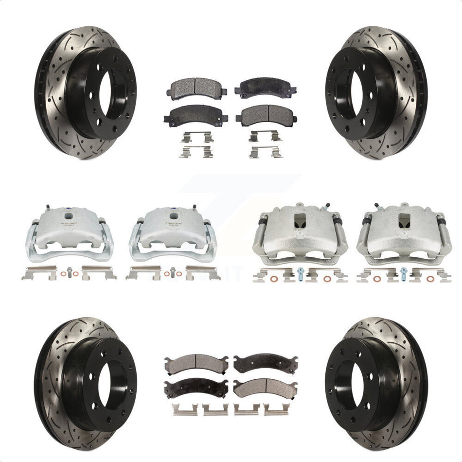 Front Rear Disc Brake Coated Caliper Drilled Slotted Rotors And Semi-Metallic Pads Kit (10Pc) For Chevrolet Express 2500 GMC Savana KCD-100374P by Transit Auto