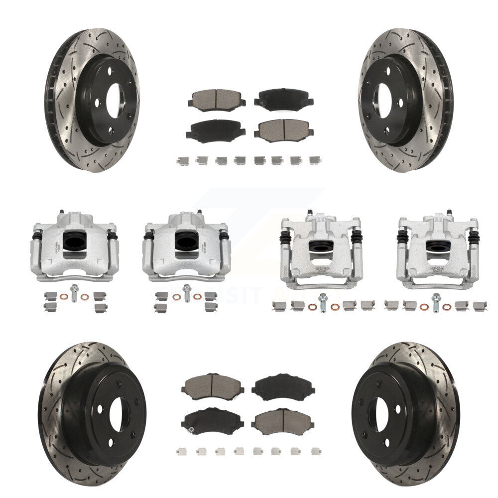 Front Rear Brake Coat Caliper Drill Slot Rotors Ceramic Pad Kit (10Pc) For Jeep Wrangler KCD-100376C
