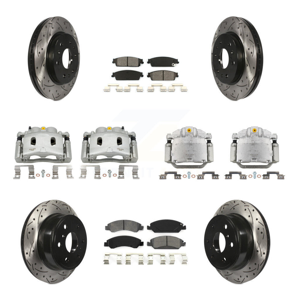 Front Rear Brake Caliper Drill Slot Rotor Semi-Metallic Pad Kit (10Pc) For Chevrolet GMC KCD-100376S