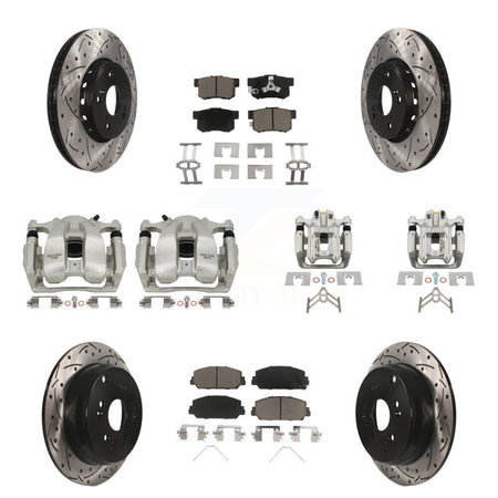 Front Rear Brake Caliper Drill Slot Rotor Ceramic Pad Kit (10Pc) For 2016-2018 Acura RDX KCD-100377C
