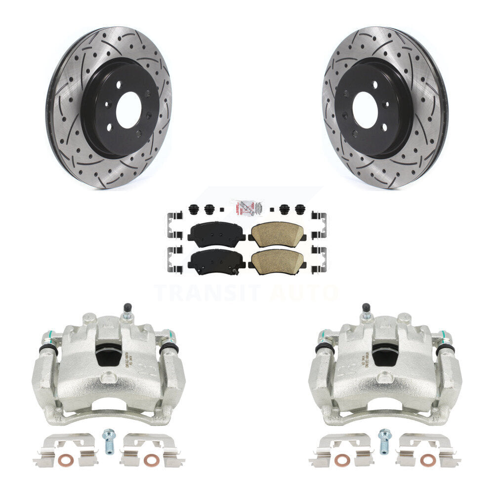 Front Disc Brake Coated Caliper Drilled Slotted Rotors And Ceramic Pads Kit For Kia Rio KCD-100377N by Transit Auto