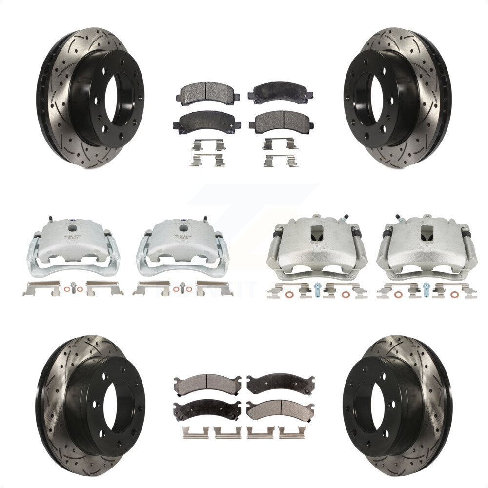 Front Rear Disc Brake Coated Caliper Drilled Slotted Rotors And Semi-Metallic Pads Kit (10Pc) For Chevrolet Express 2500 GMC Savana KCD-100377P by Transit Auto