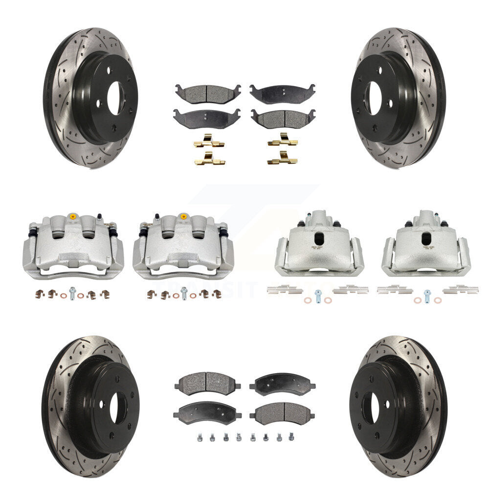 Front Rear Brake Coat Caliper Drill Slot Rotor Semi-Metallic Pad Kit (10Pc) For Chrysler KCD-100378P
