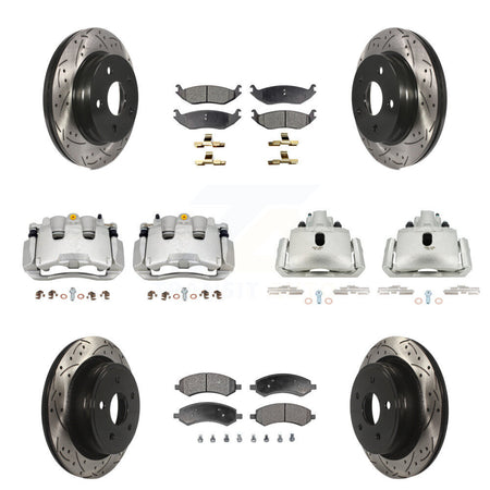 Front Rear Brake Coat Caliper Drill Slot Rotor Semi-Metallic Pad Kit (10Pc) For Chrysler KCD-100378P