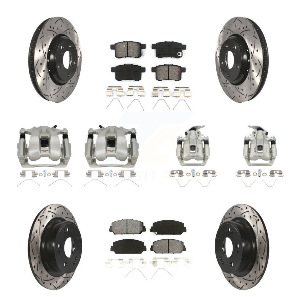 Front Rear Brake Caliper Drill Slot Rotors Semi-Metallic Pad Kit (10Pc) For Honda Accord KCD-100378S