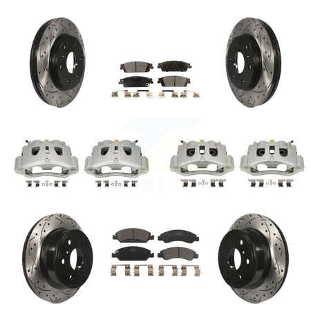 Front Rear Brake Caliper Drill Slot Rotors Ceramic Pad Kit (10Pc) For Chevrolet Suburban KCD-100378T