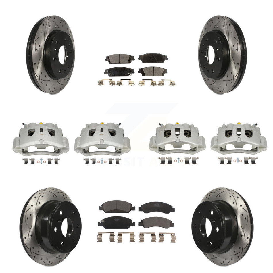 Front Rear Brake Caliper Drill Slot Rotors Ceramic Pad Kit (10Pc) For Chevrolet Suburban KCD-100378T