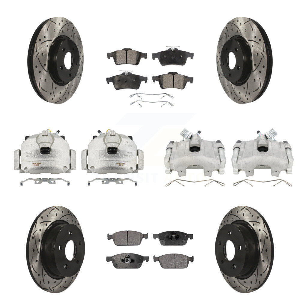 Front Rear Brake Caliper Drilled Slot Rotor Semi-Metallic Pad Kit (10Pc) For Ford Escape KCD-100379P