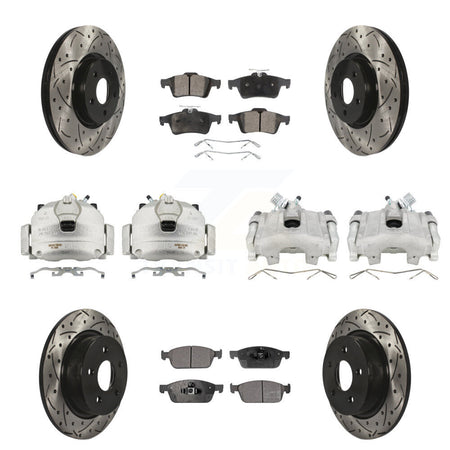 Front Rear Brake Caliper Drilled Slot Rotor Semi-Metallic Pad Kit (10Pc) For Ford Escape KCD-100379P