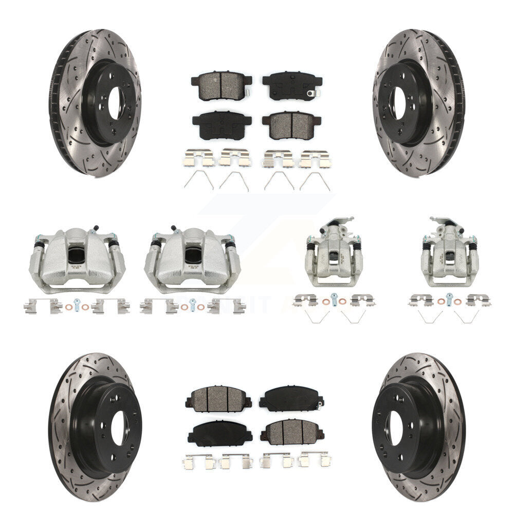 Front Rear Brake Caliper Drill Slot Rotors Semi-Metallic Pad Kit (10Pc) For Honda Accord KCD-100379S