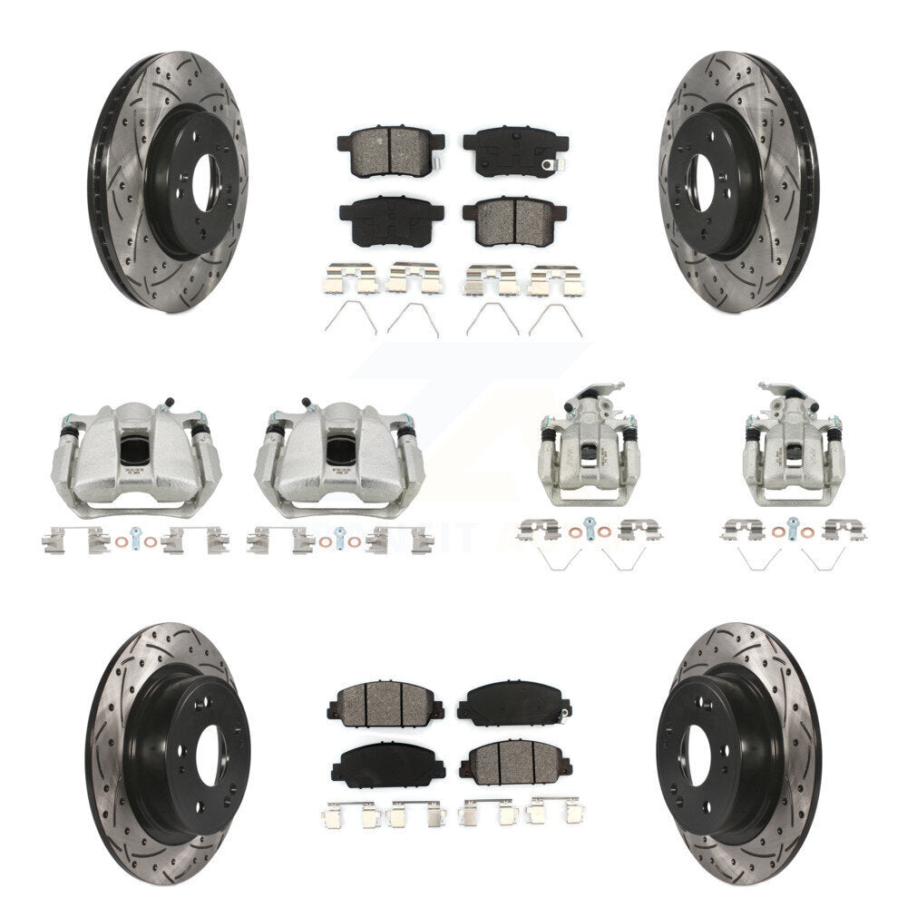 Front Rear Brake Caliper Drill Slot Rotors Semi-Metallic Pad Kit (10Pc) For Honda Accord KCD-100380S