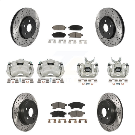 Front Rear Disc Brake Coated Caliper Drilled Slotted Rotors And Ceramic Pads Kit (10Pc) For 2013-2014 Chevrolet Sonic RS KCD-100381C by Transit Auto