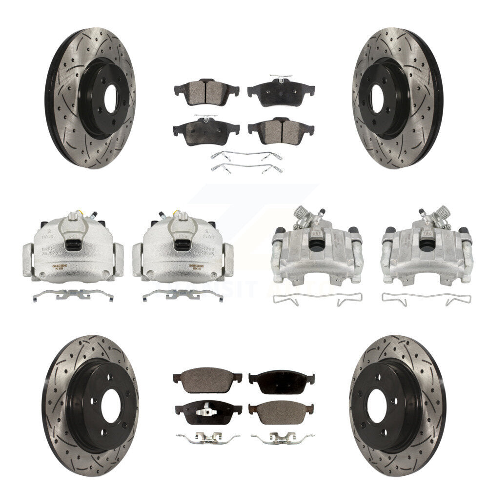 Front Rear Brake Caliper Drill Slot Rotor Semi-Metallic Pad Kit (10Pc) For Ford Focus ST KCD-100381P