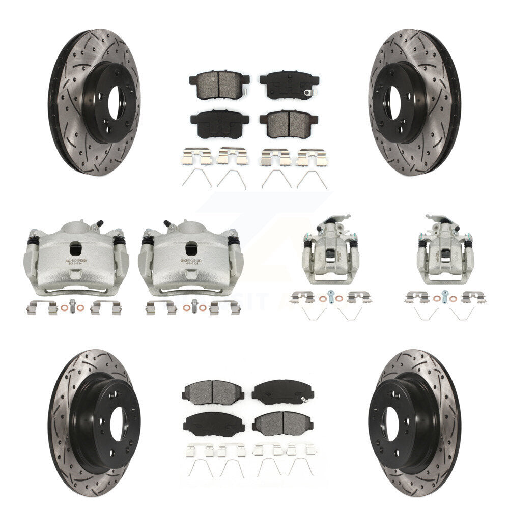 Front Rear Brake Caliper Drill Slot Rotors Semi-Metallic Pad Kit (10Pc) For Honda Accord KCD-100381S