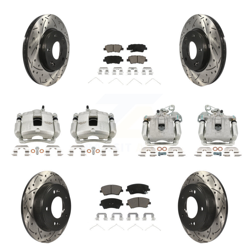 Front Rear Brake Caliper Drill Slotted Rotors Ceramic Pad Kit (10Pc) For Hyundai Elantra KCD-100383C