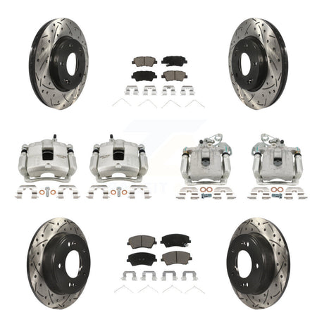 Front Rear Brake Caliper Drill Slotted Rotors Ceramic Pad Kit (10Pc) For Hyundai Elantra KCD-100383C