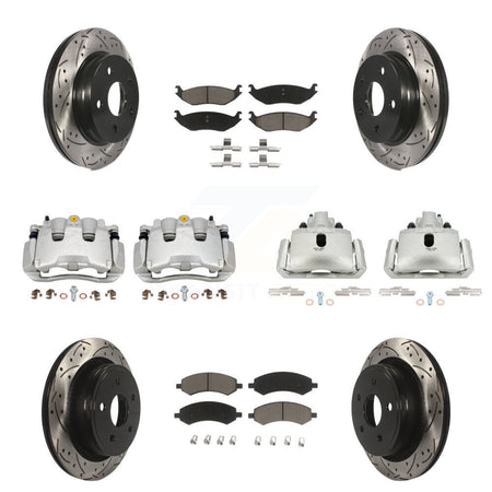 Front Rear Brake Caliper Drill Slotted Rotor Ceramic Pad Kit (10Pc) For Ram 1500 Classic KCD-100384C