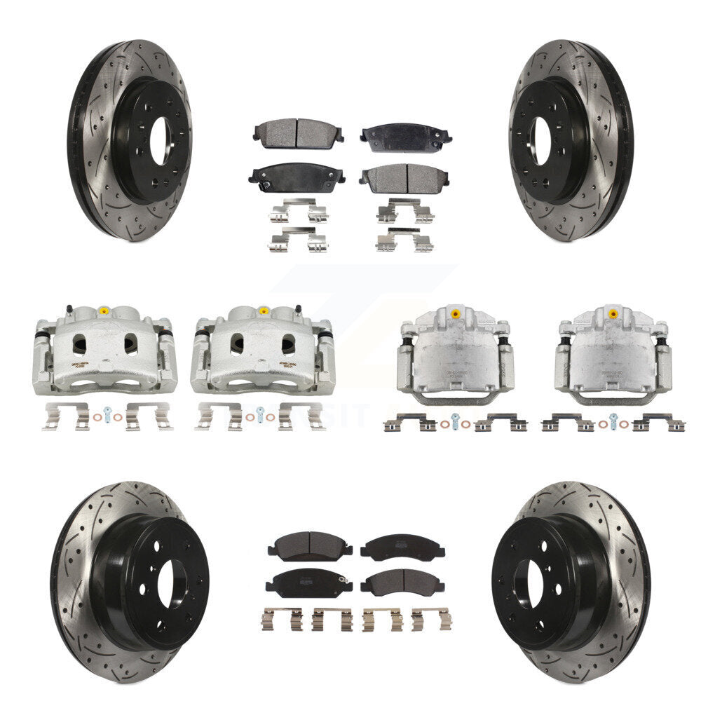 Front Rear Brake Caliper Drill Slot Rotor Semi-Metallic Pad Kit (10Pc) For Chevrolet GMC KCD-100384P