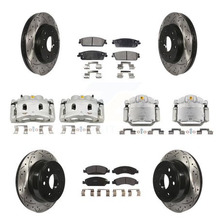 Front Rear Brake Caliper Drill Slot Rotor Semi-Metallic Pad Kit (10Pc) For Chevrolet GMC KCD-100384P
