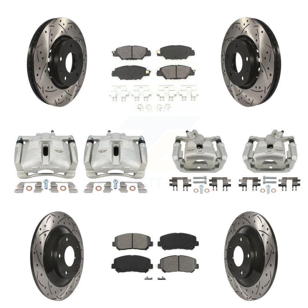 Front Rear Brake Caliper Drill Slotted Rotor Semi-Metallic Pad Kit (10Pc) For Mazda CX-5 KCD-100384S