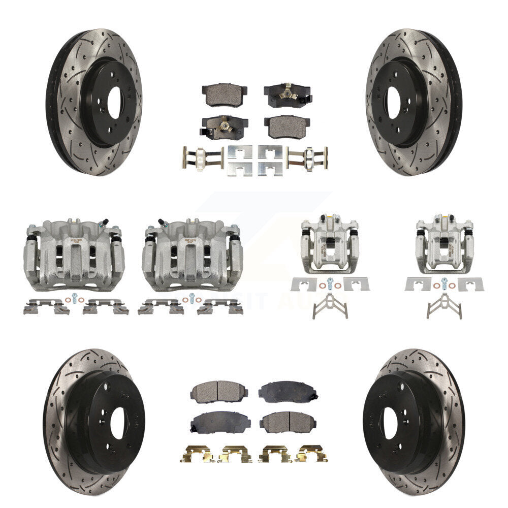 Front Rear Brake Coated Caliper Drilled Slot Rotor Ceramic Pad Kit (10Pc) For Honda CR-V KCD-100384T