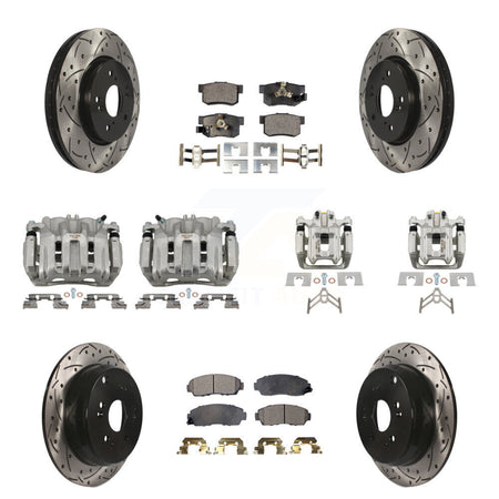 Front Rear Brake Coated Caliper Drilled Slot Rotor Ceramic Pad Kit (10Pc) For Honda CR-V KCD-100384T