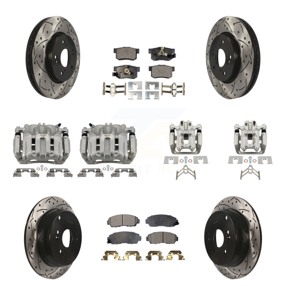 Front Rear Brake Coated Caliper Drilled Slot Rotor Ceramic Pad Kit (10Pc) For Honda CR-V KCD-100384T