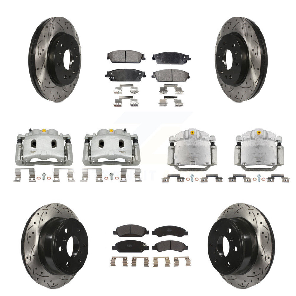 Front Rear Brake Caliper Drill Slot Rotor Semi-Metallic Pad Kit (10Pc) For Chevrolet GMC KCD-100385P