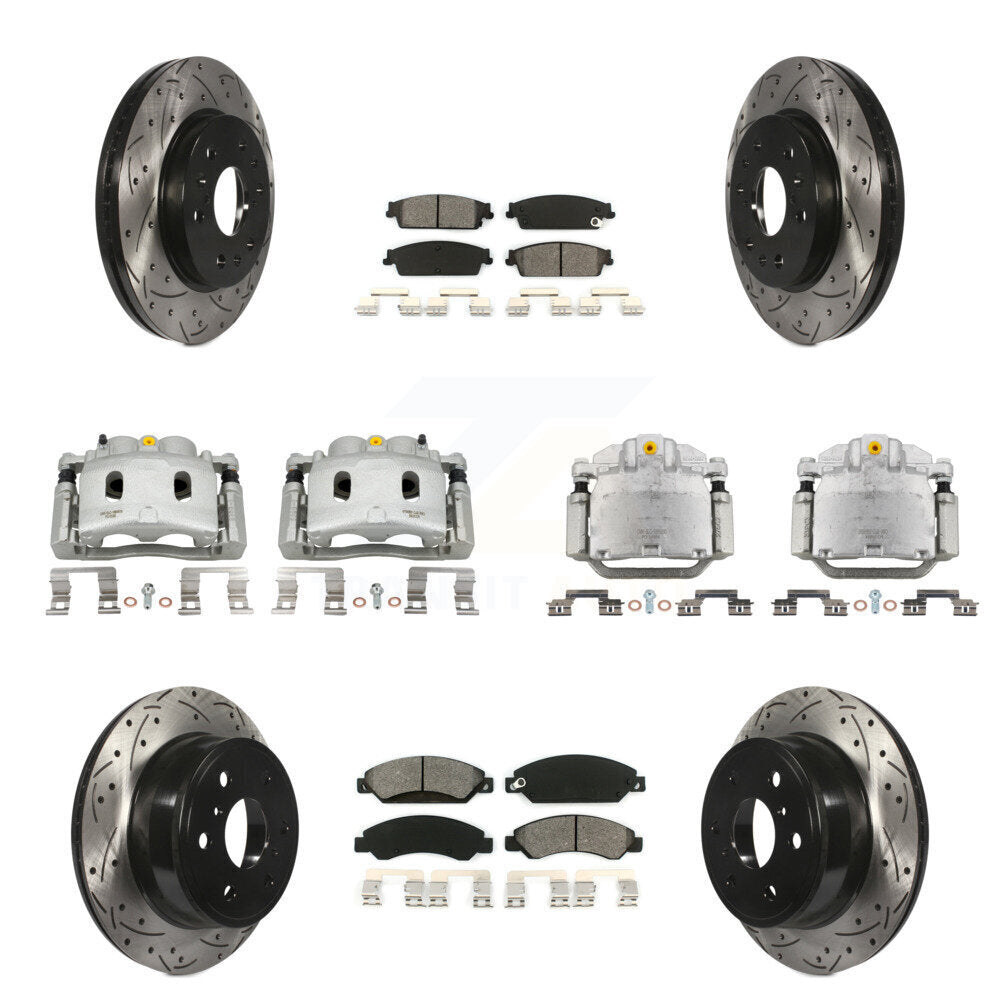 Front Rear Brake Caliper Drill Slot Rotor Semi-Metallic Pad Kit (10Pc) For Chevrolet GMC KCD-100385S