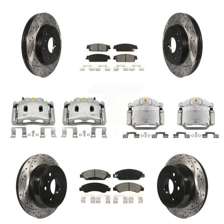 Front Rear Brake Caliper Drill Slot Rotor Semi-Metallic Pad Kit (10Pc) For Chevrolet GMC KCD-100385S