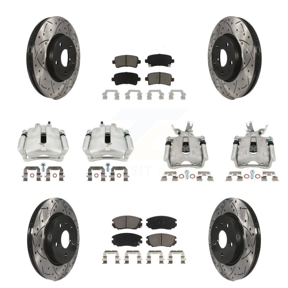 Front Rear Disc Brake Coated Caliper Drilled Slotted Rotors & Ceramic Pad Kit (10Pc) For KCD-100386C