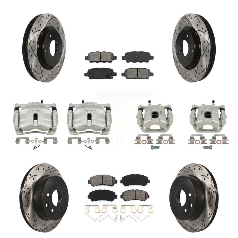 Front Rear Brake Caliper Drill Slot Rotors Semi-Metallic Pad Kit (10Pc) For Nissan Rogue KCD-100386S