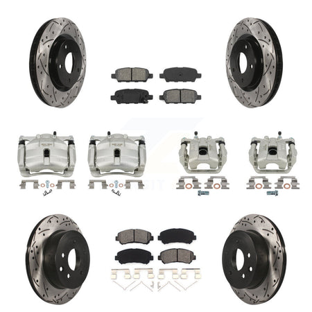 Front Rear Brake Caliper Drill Slot Rotors Semi-Metallic Pad Kit (10Pc) For Nissan Rogue KCD-100386S