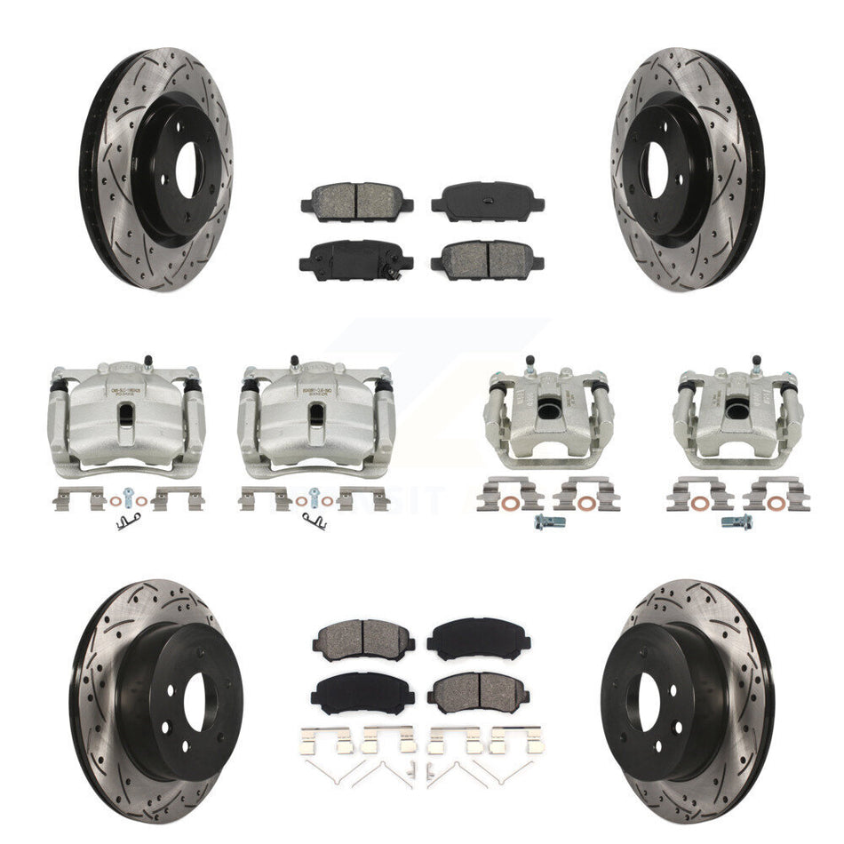 Front Rear Brake Caliper Drill Slot Rotors Semi-Metallic Pad Kit (10Pc) For Nissan Rogue KCD-100386S