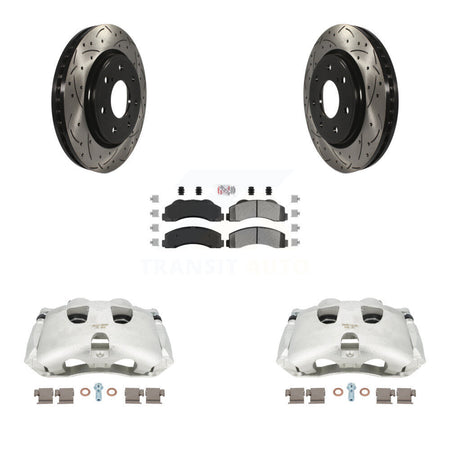 Front Disc Brake Coated Caliper Drilled Slotted Rotors And Semi-Metallic Pads Kit For 2012-2014 Ford F-150 With 7 Lug Wheels KCD-100387N by Transit Auto