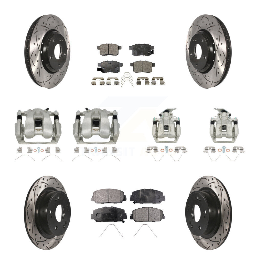 Front Rear Brake Caliper Drill Slot Rotors Semi-Metallic Pad Kit (10Pc) For Honda Accord KCD-100387P