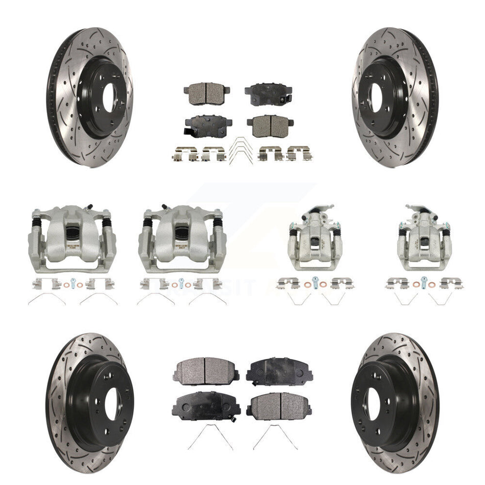Front Rear Brake Caliper Drill Slot Rotors Semi-Metallic Pad Kit (10Pc) For Honda Accord KCD-100387P
