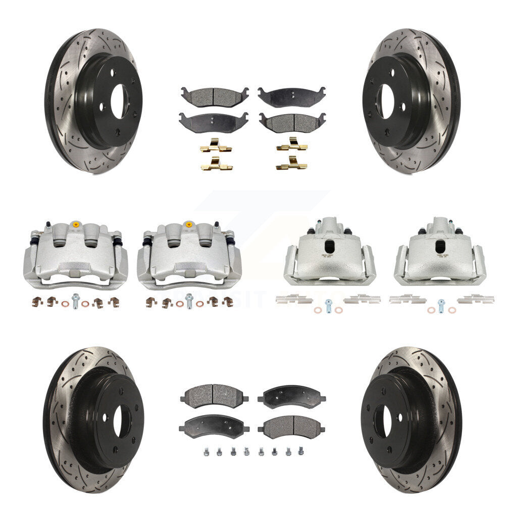 Front Rear Brake Caliper Drill Slotted Rotor Ceramic Pad Kit (10Pc) For Ram 1500 Classic KCD-100387T