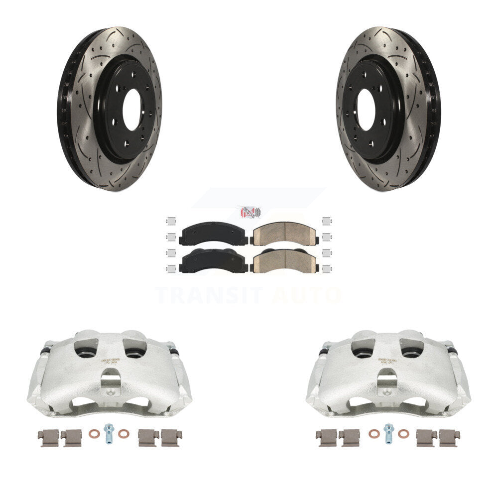 Front Disc Brake Coated Caliper Drilled Slotted Rotors And Ceramic Pads Kit For 2012-2014 Ford F-150 With 7 Lug Wheels KCD-100388N by Transit Auto