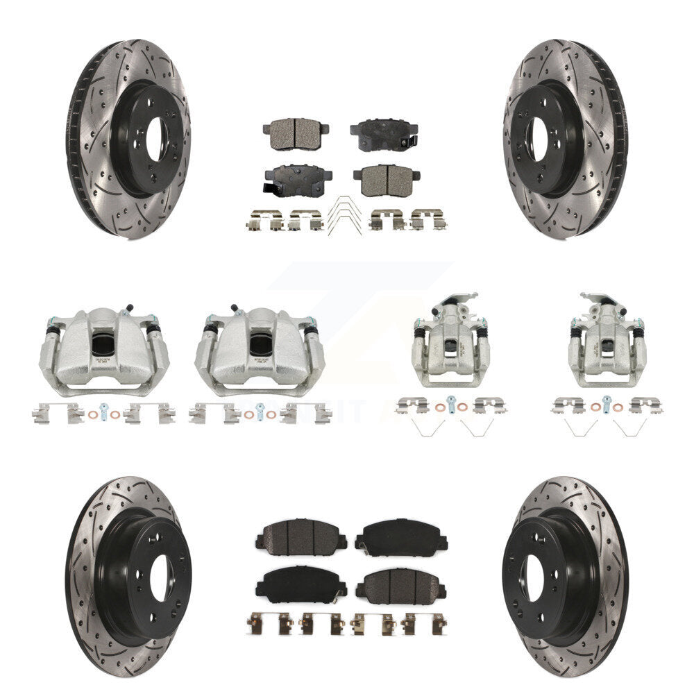 Front Rear Brake Caliper Drill Slot Rotors Semi-Metallic Pad Kit (10Pc) For Honda Accord KCD-100388P